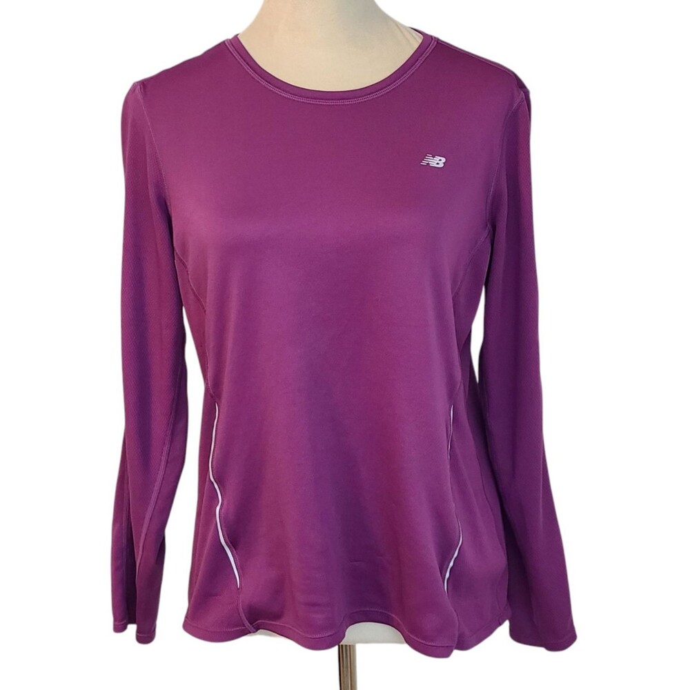 New Balance Womens L Purple Athletic Running Lightning Dry Shirt Reflective Gym